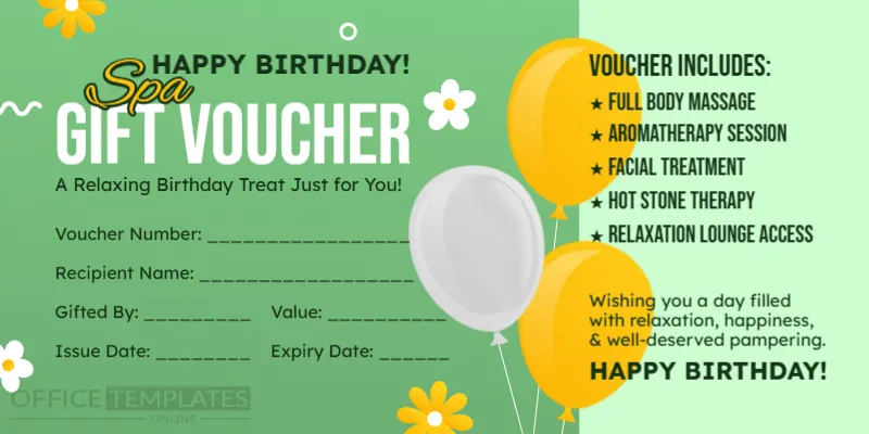 Birthday Spa Gift Voucher Template – Editable Spa Gift Certificate Online