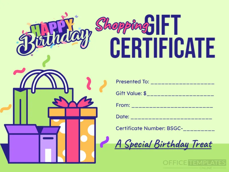Birthday Shopping Gift Certificate Template – Editable Printable Gift Voucher