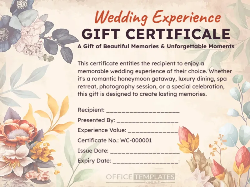 Wedding Experience Gift Certificate Template – Editable & Printable Online