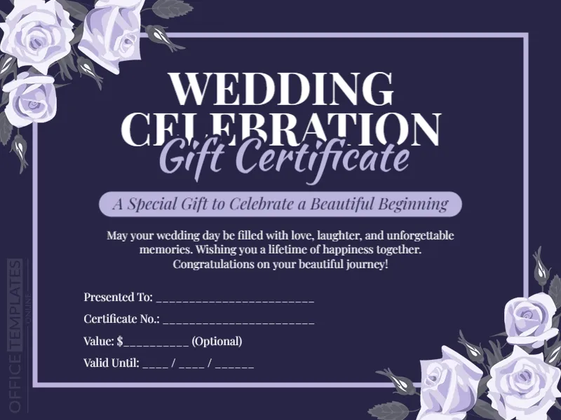 Wedding Celebration Gift Certificate Template – Editable & Printable Online