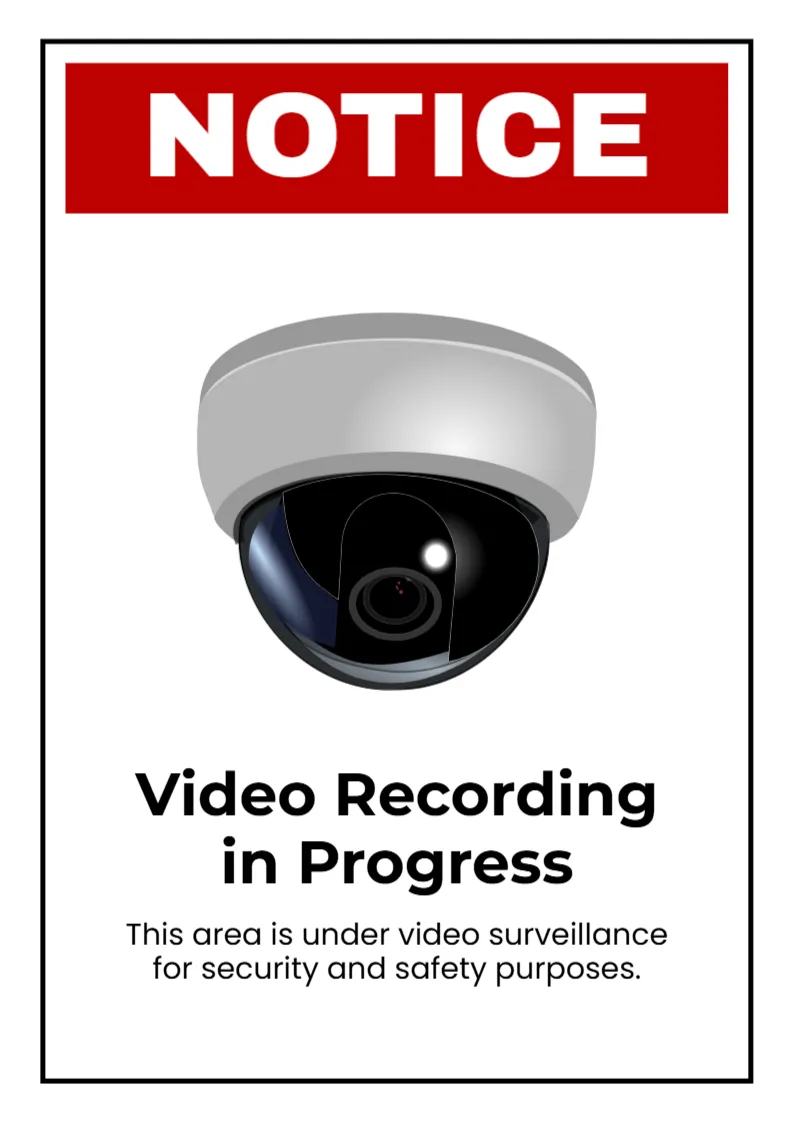 Video Recording Notice Sign Template