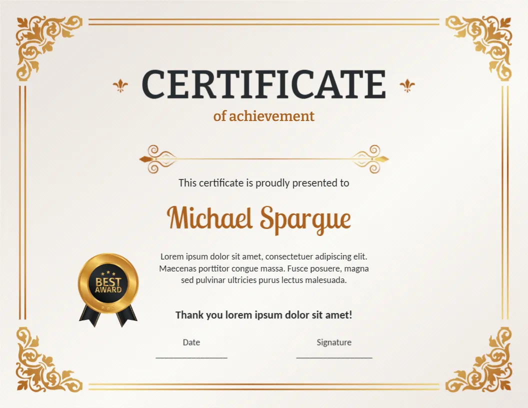 Certificate Template for Sports Achievement