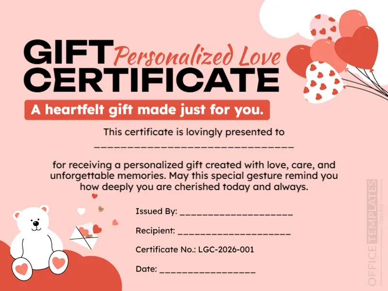 Personalized Love Gift Certificate Template