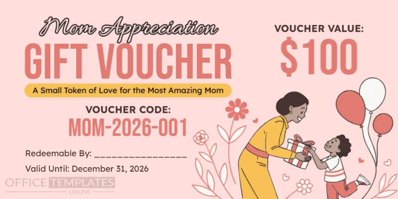 Mom Appreciation Gift Voucher Template