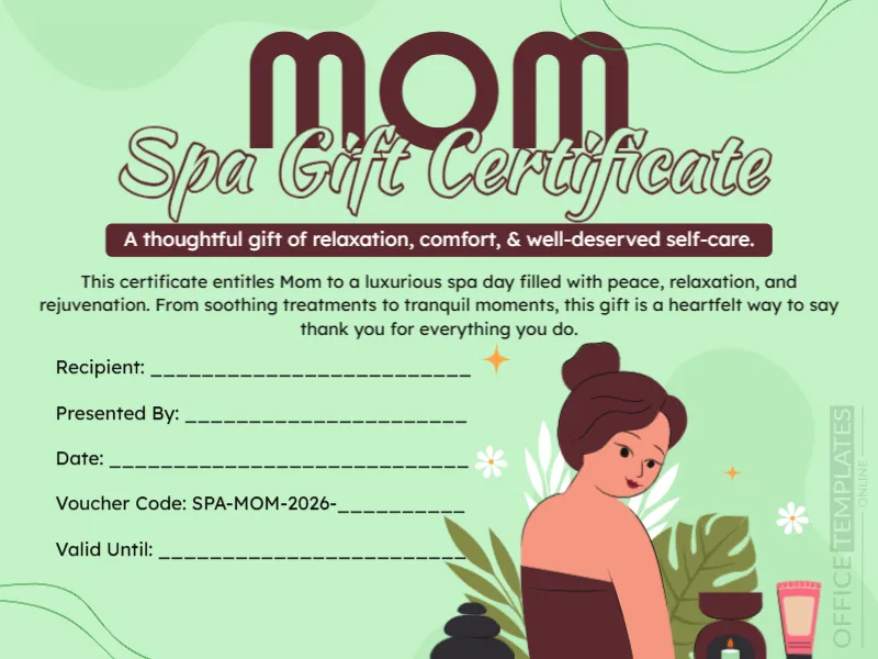 Spa Day Gift Certificate for Mom Template
