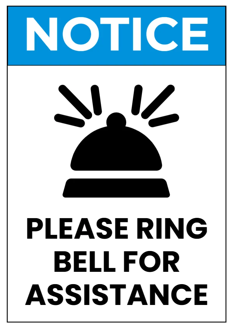Ring Bell for Assistance Sign Template