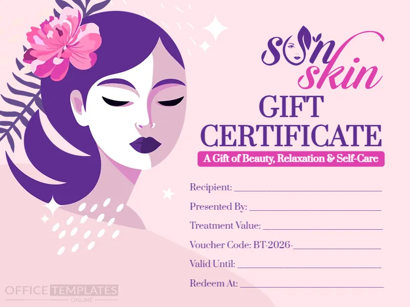 Beauty Treatment Gift Certificate Template