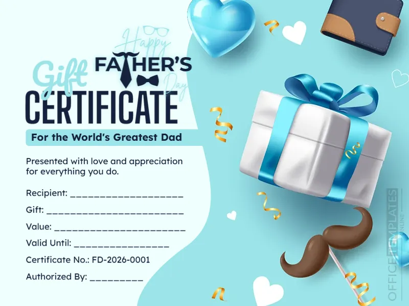 Father’s Day Gift Certificate Template – Editable & Printable
