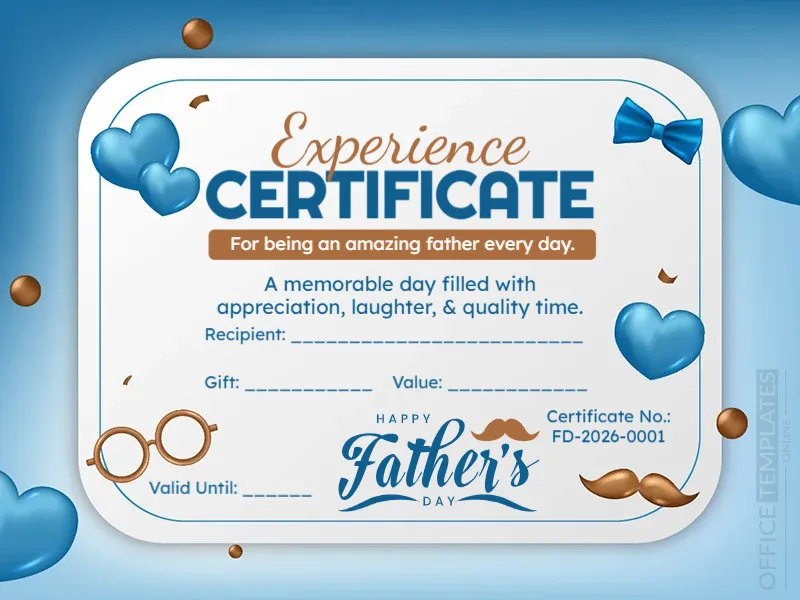Father’s Day Experience Certificate Template – Editable & Printable