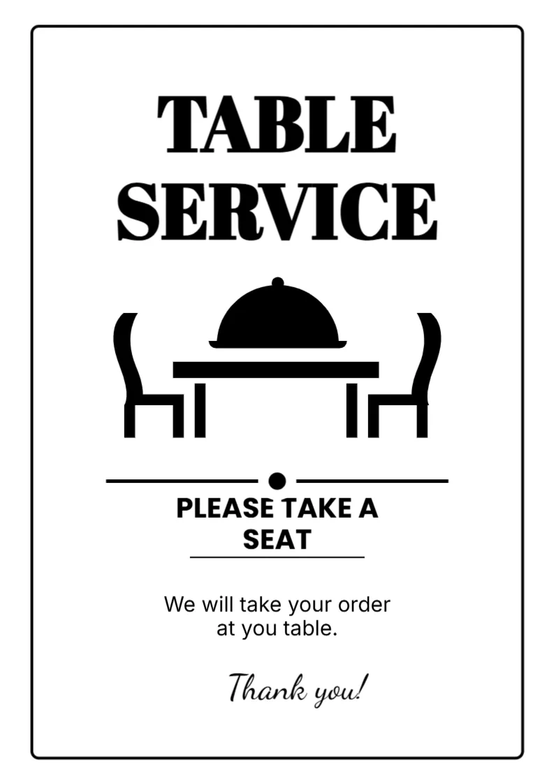 Table Service Sign Template