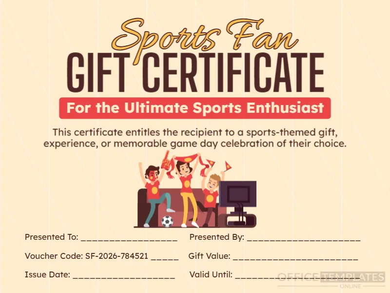 Sports Fan Gift Certificate Template – Editable & Printable