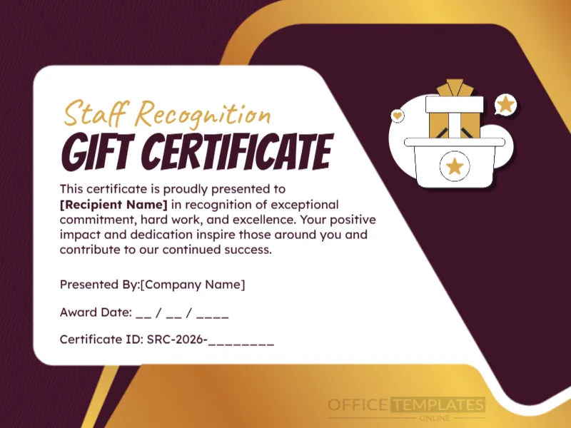 Staff Recognition Gift Certificate Template – Editable Online