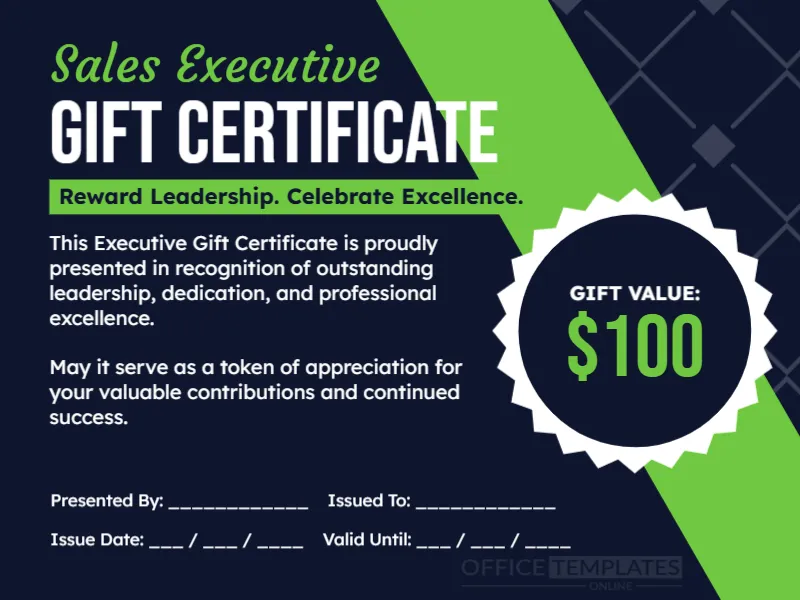 Executive Gift Certificate Template – Editable Online