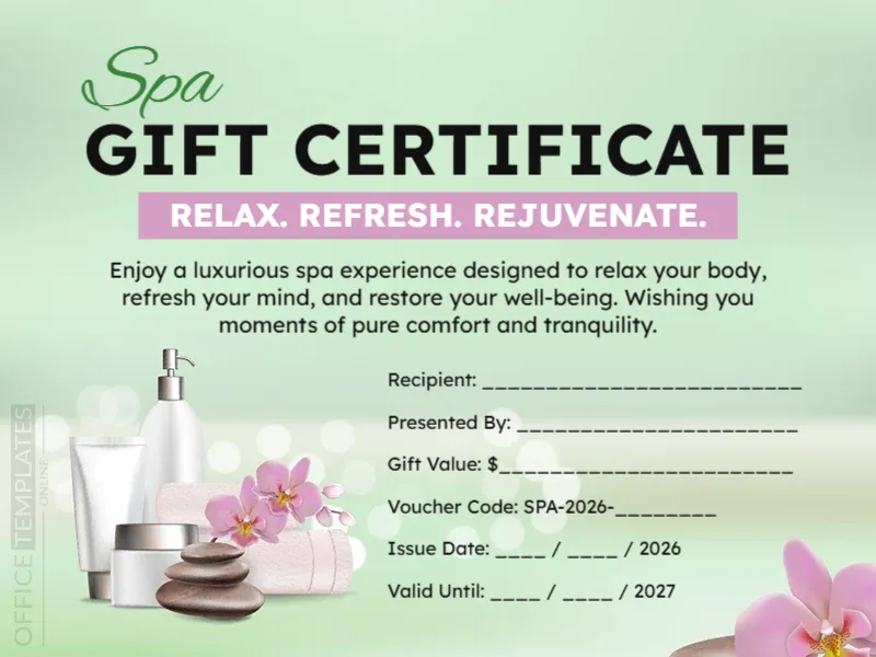 Spa Gift Certificate Template – Editable Online