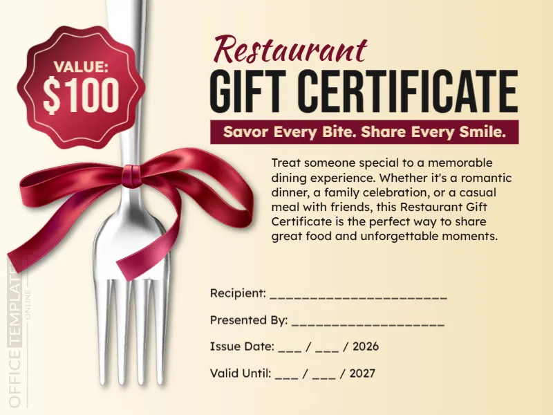 Restaurant Gift Certificate Template – Editable Online