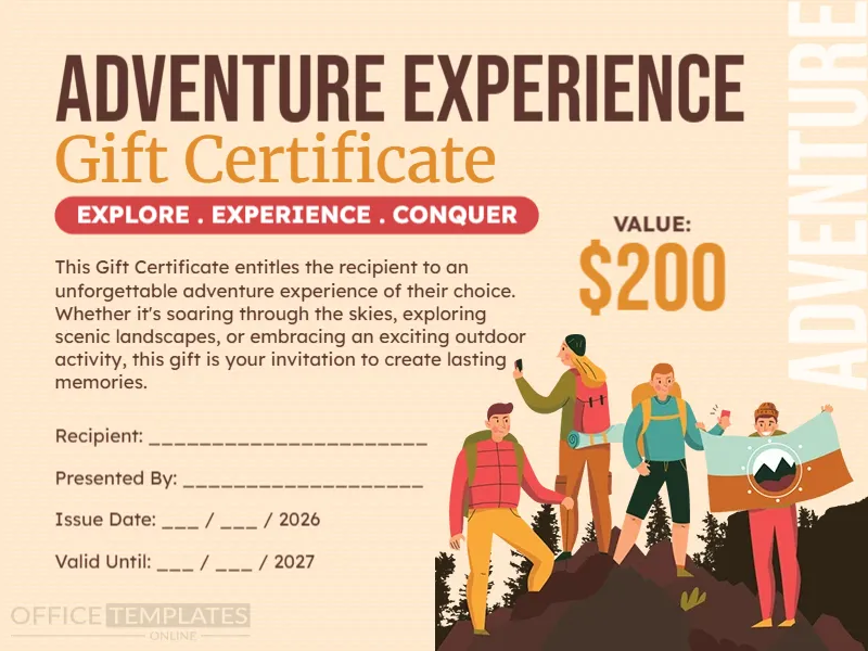 Adventure Experience Gift Certificate Template – Editable Online