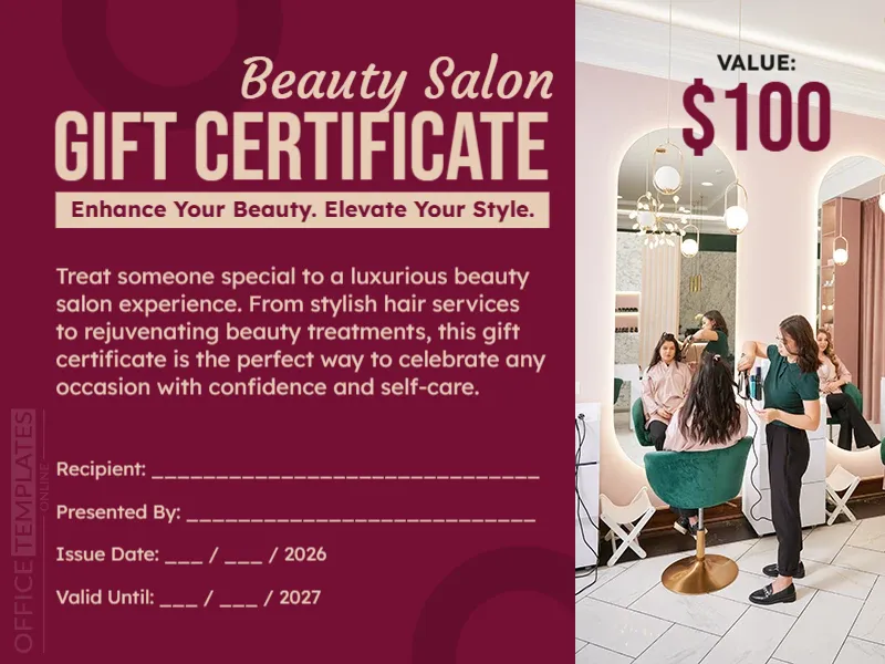 Beauty Salon Gift Certificate Template – Editable Online