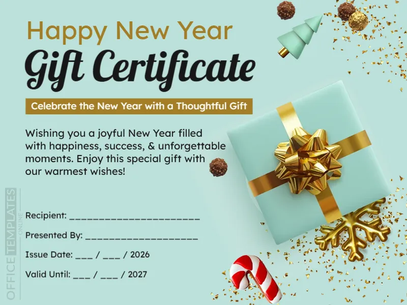 Happy New Year Gift Certificate Template