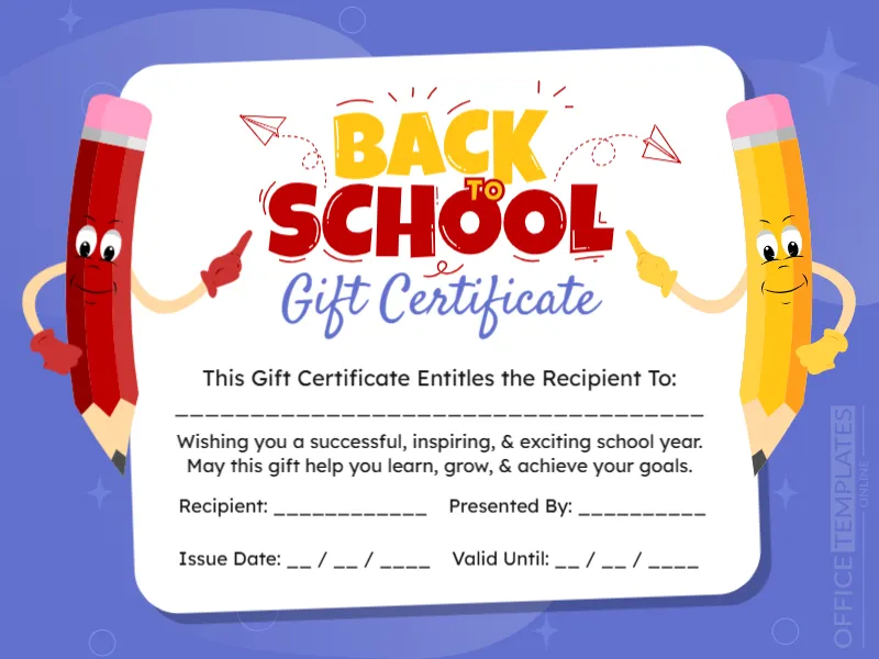 Back to School Gift Certificate Template