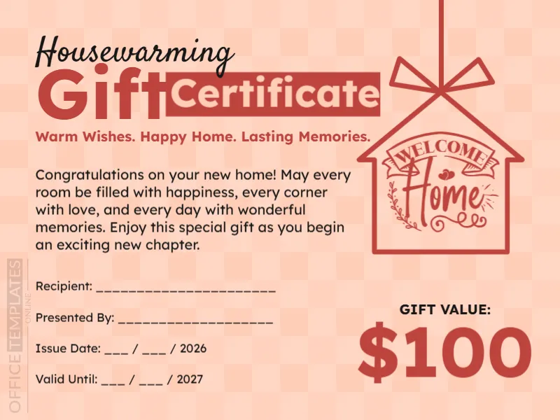 Housewarming Gift Certificate Template