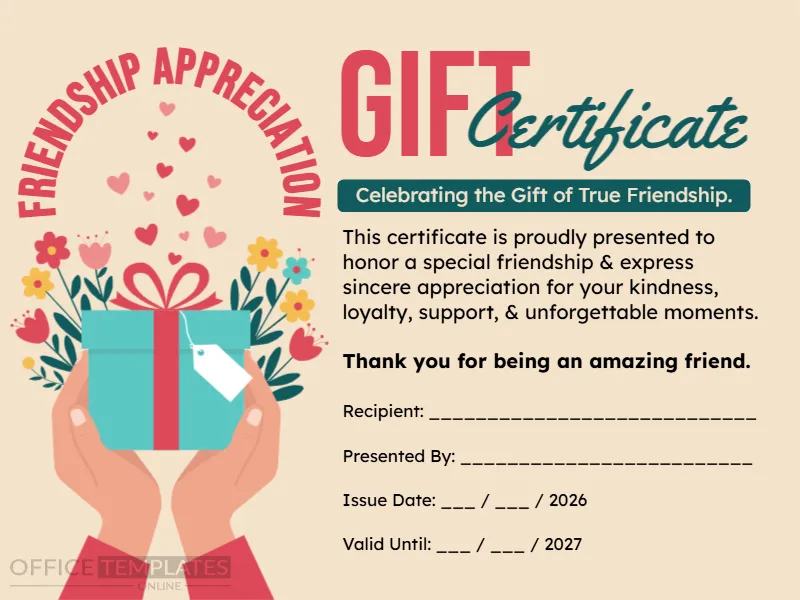 Friendship Appreciation Gift Certificate Template