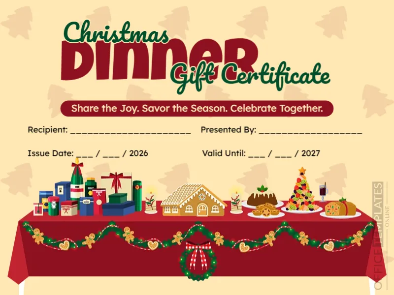 Christmas Dinner Gift Certificate Template