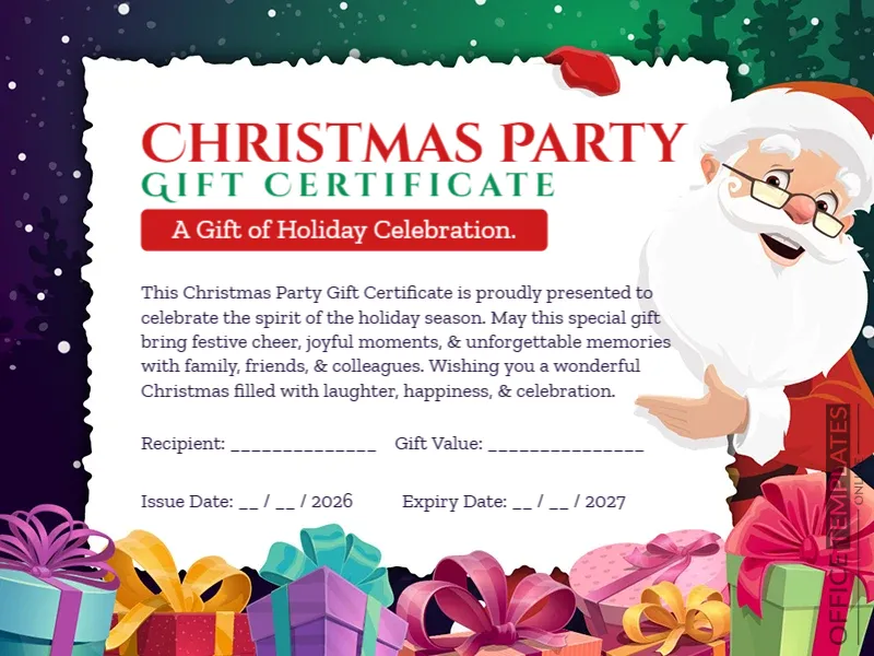 Christmas Party Gift Certificate Template