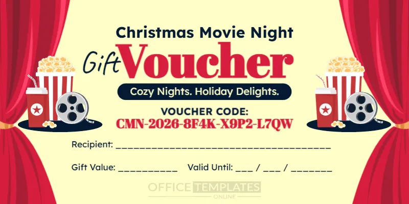 Christmas Movie Night Gift Voucher Template