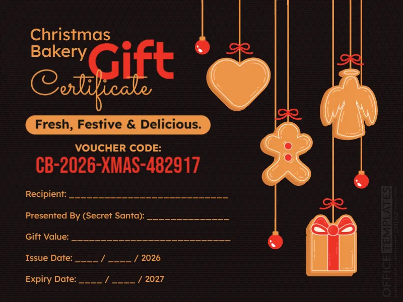 Editable Christmas Bakery Gift Certificate Template