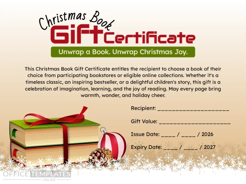 Editable Christmas Book Gift Certificate Template