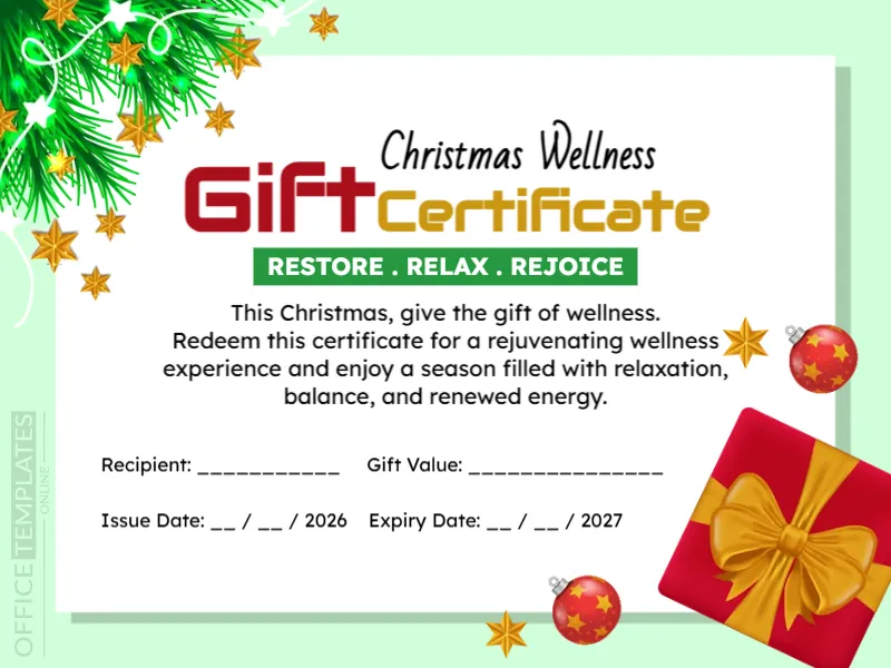 Editable Christmas Wellness Gift Certificate Template