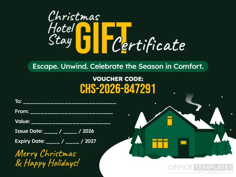 Editable Christmas Hotel Stay Gift Certificate Template