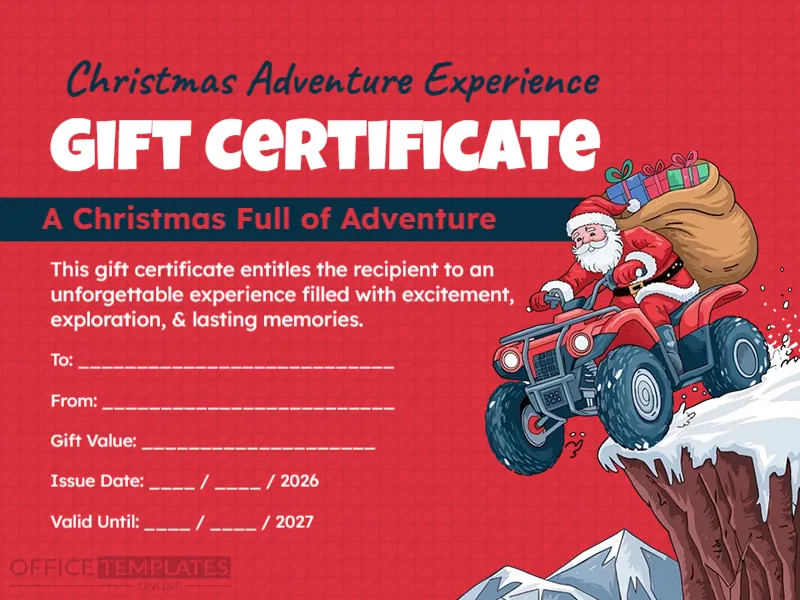 Editable Christmas Adventure Experience Gift Certificate Template