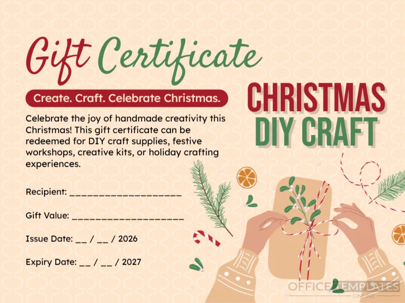 Editable Christmas DIY Craft Gift Certificate Template