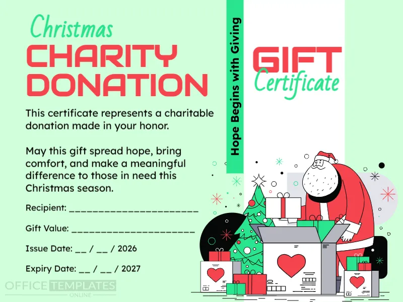 Editable Christmas Charity Donation Gift Certificate Template