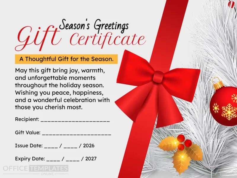 Editable Season’s Greetings Gift Certificate Template
