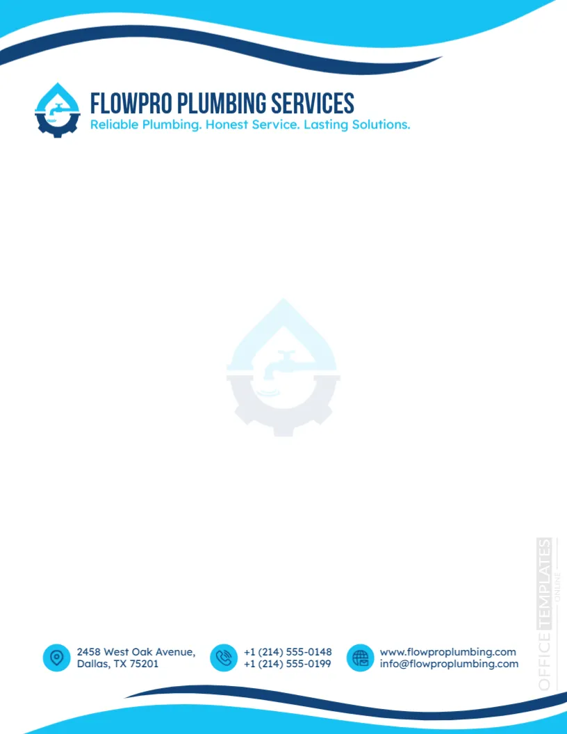 Professional Plumbing Company Letterhead Template – Editable Online