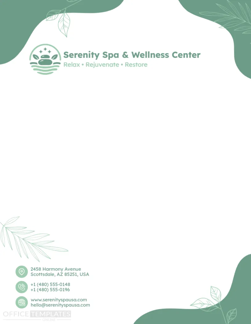 Spa and Wellness Center Letterhead Template – Elegant & Professional Editable Design
