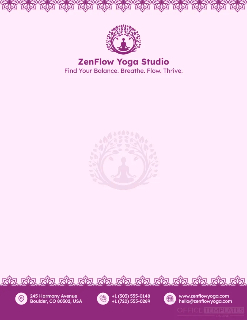 Yoga Studio Letterhead Template – Elegant & Fully Editable Online