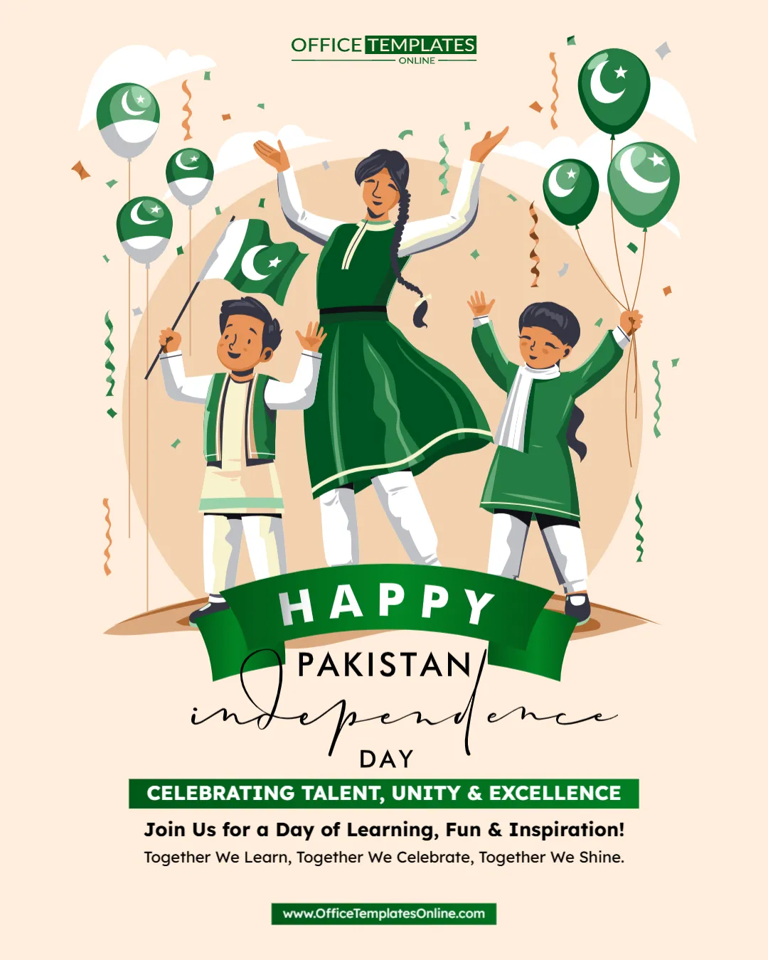 Pakistan Independence Day School Celebration Poster Template