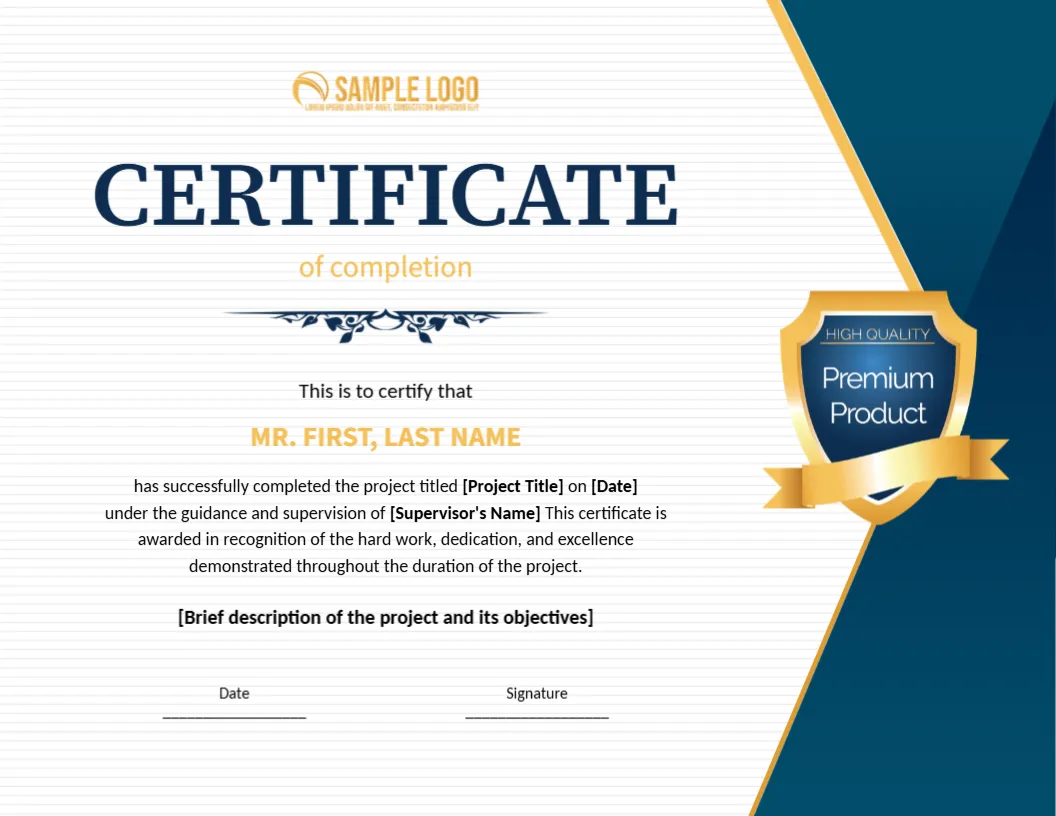 Premium Product Completion Certificate Template – Edit Online & Download