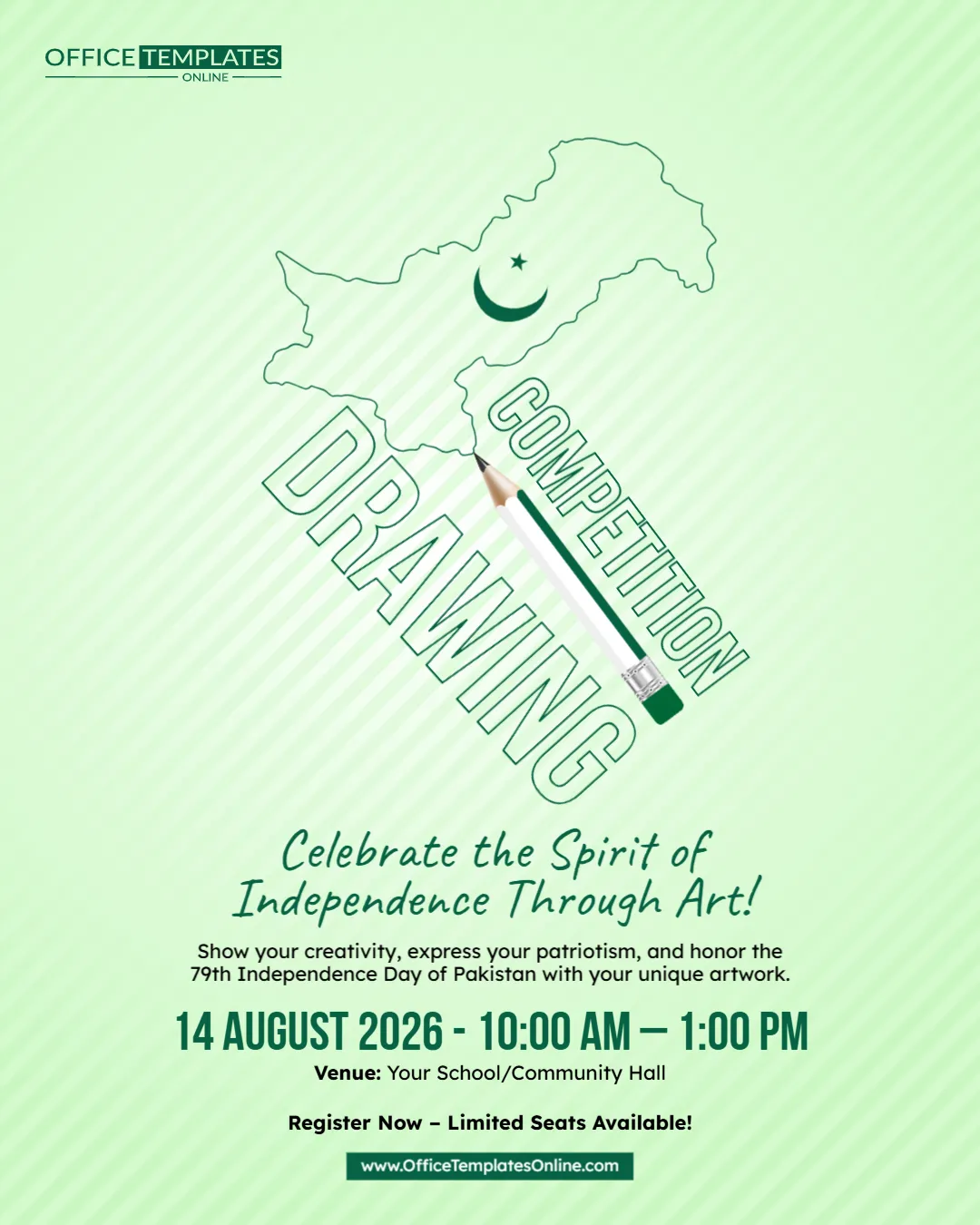 Editable Pakistan Independence Day Drawing Competition Poster Template