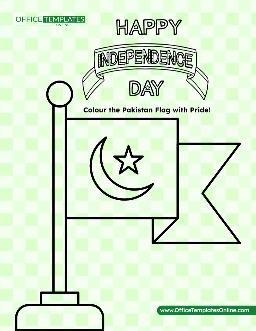 Pakistan Independence Day Flag Colouring Activity Sheet Template