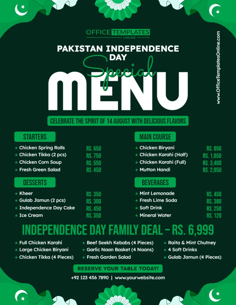 Restaurant Independence Day Special Menu Template – Edit Online & Download