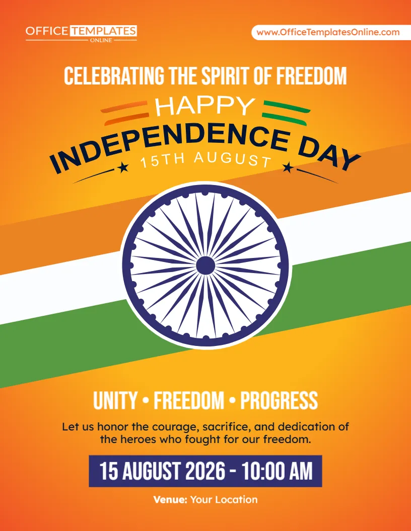 Editable India Independence Day Flyer Template for 15th August