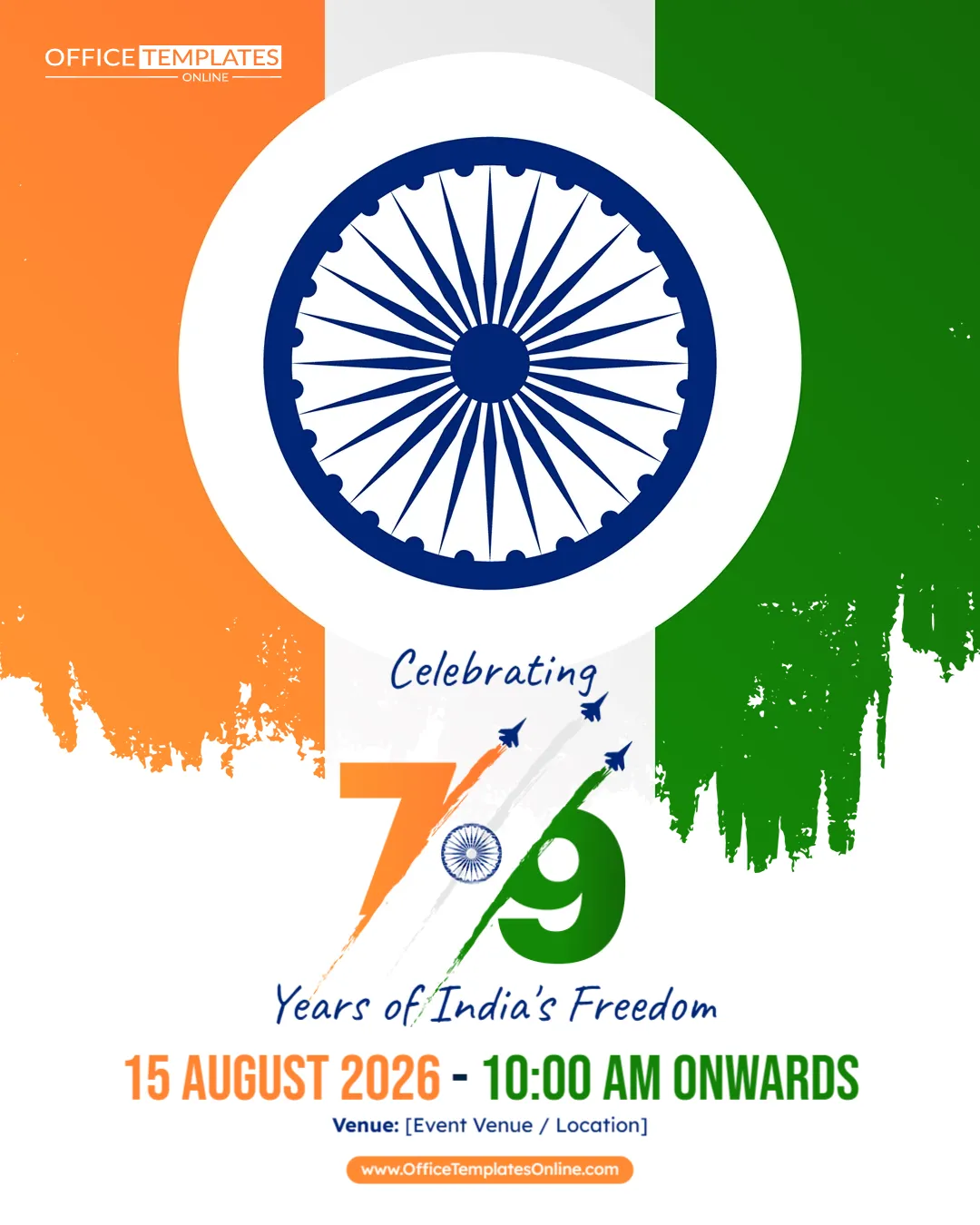 Editable Independence Day Event Poster Template for 15 August Celebrations