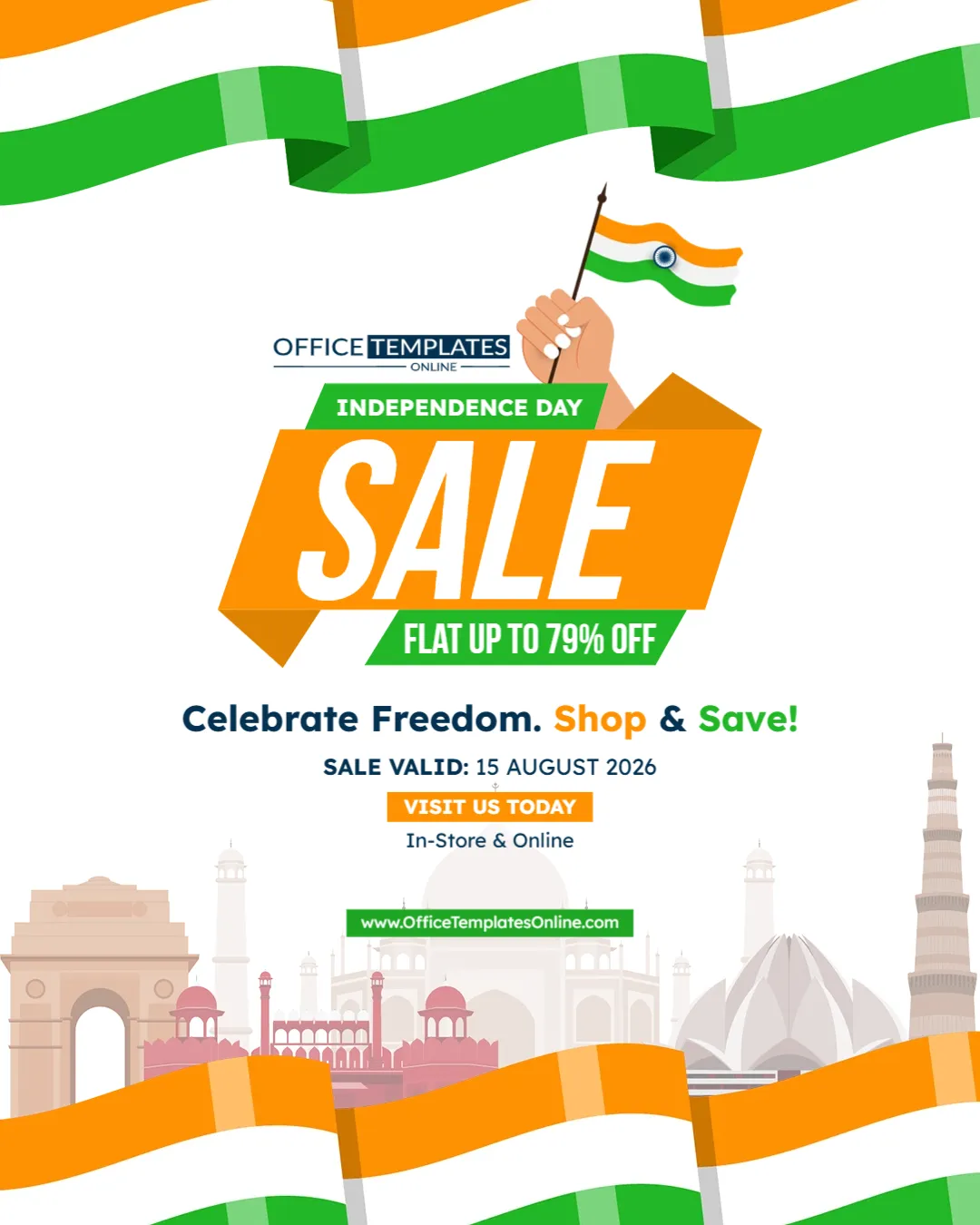 Editable Independence Day Sale Poster Template for 15 August Promotions