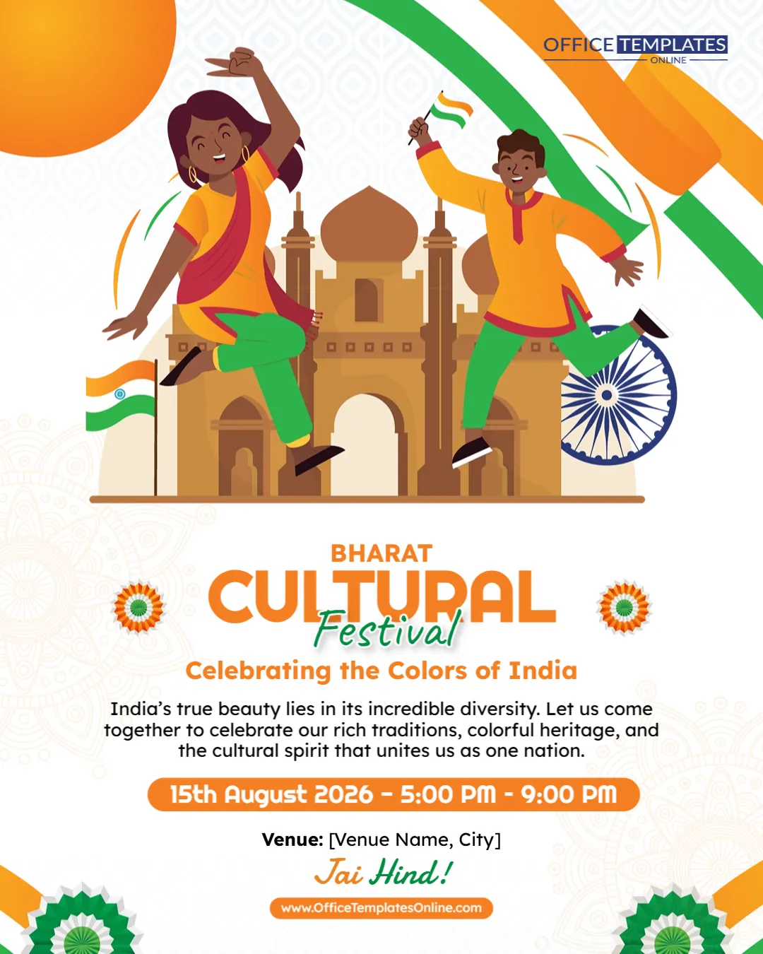 Editable Cultural Program Poster Template for India Independence Day