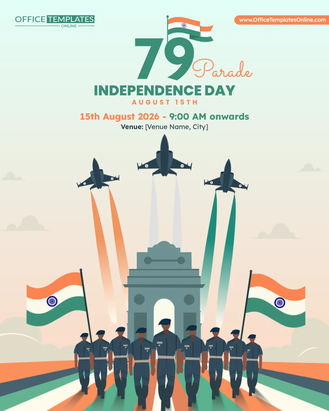 Editable Independence Day Parade Poster Template for 15 August Events
