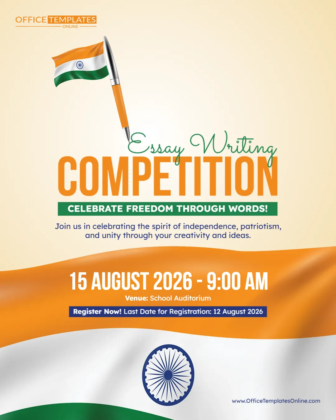 Editable Independence Day Essay Writing Competition Poster Template